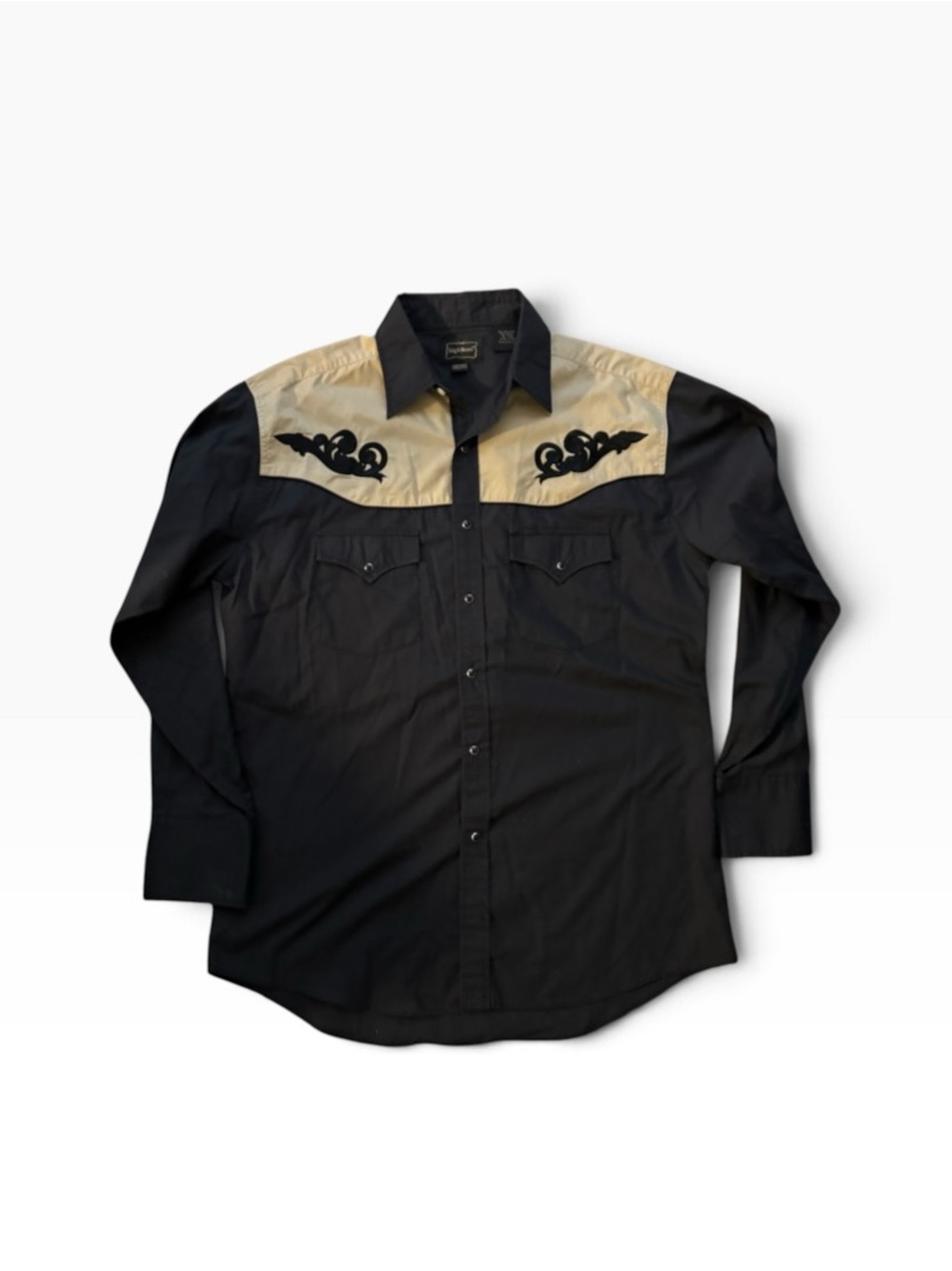 Vintage Men's Black Western Button-Down Shirt with Cream Yoke - Picture 3 of 5